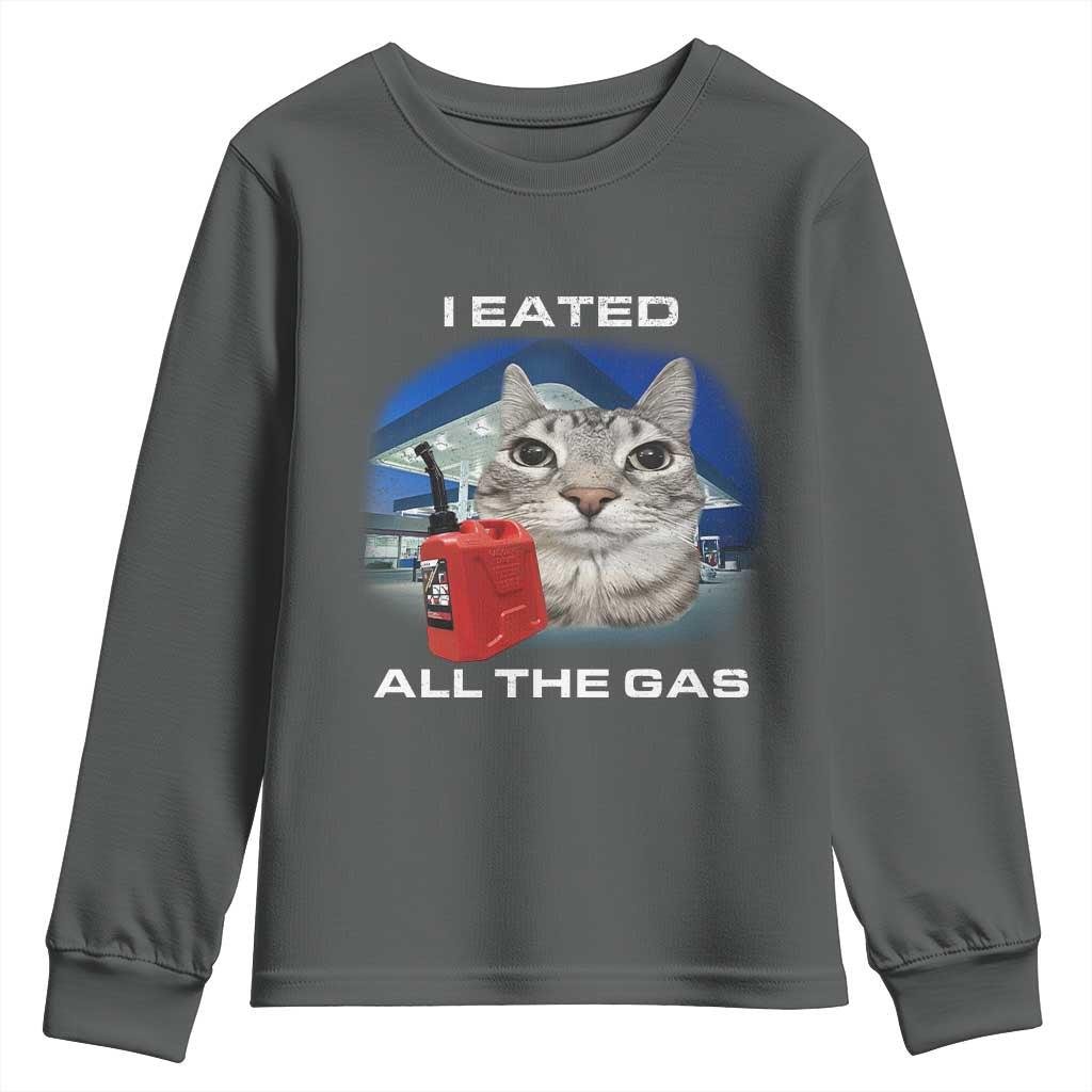 Sarcastic Cat Meme Youth Sweatshirt Funny Retro I Eated All The Gas Gen Z Humor TS10 Dark Heather Print Your Wear
