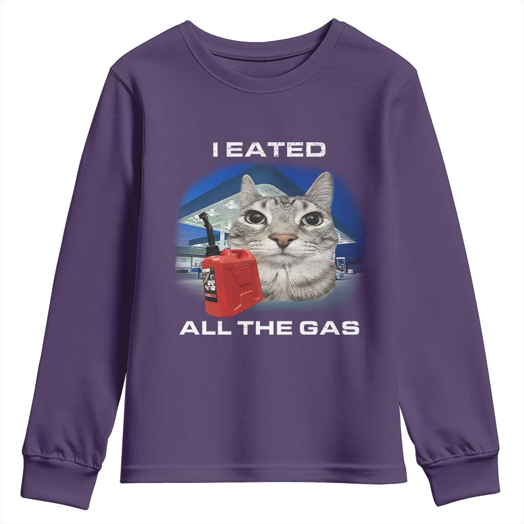 Sarcastic Cat Meme Youth Sweatshirt Funny Retro I Eated All The Gas Gen Z Humor TS10 Purple Print Your Wear
