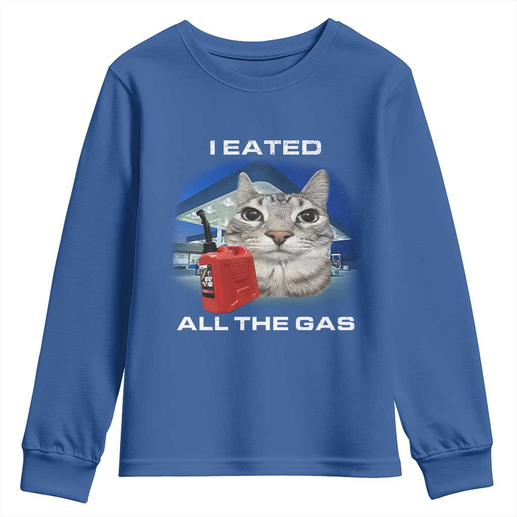Sarcastic Cat Meme Youth Sweatshirt Funny Retro I Eated All The Gas Gen Z Humor TS10 Royal Blue Print Your Wear