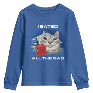 Sarcastic Cat Meme Youth Sweatshirt Funny Retro I Eated All The Gas Gen Z Humor TS10 Royal Blue Print Your Wear