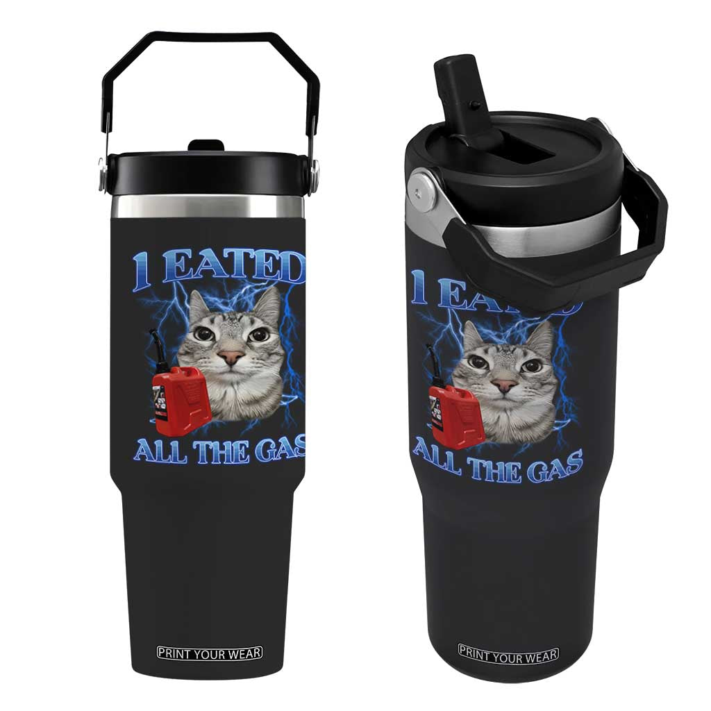 Sarcastic Cat Meme Flip Straw Tumbler I Eated All The Gas Gen Z Humor Bootleg TS10 One Size: 30 oz Black Print Your Wear