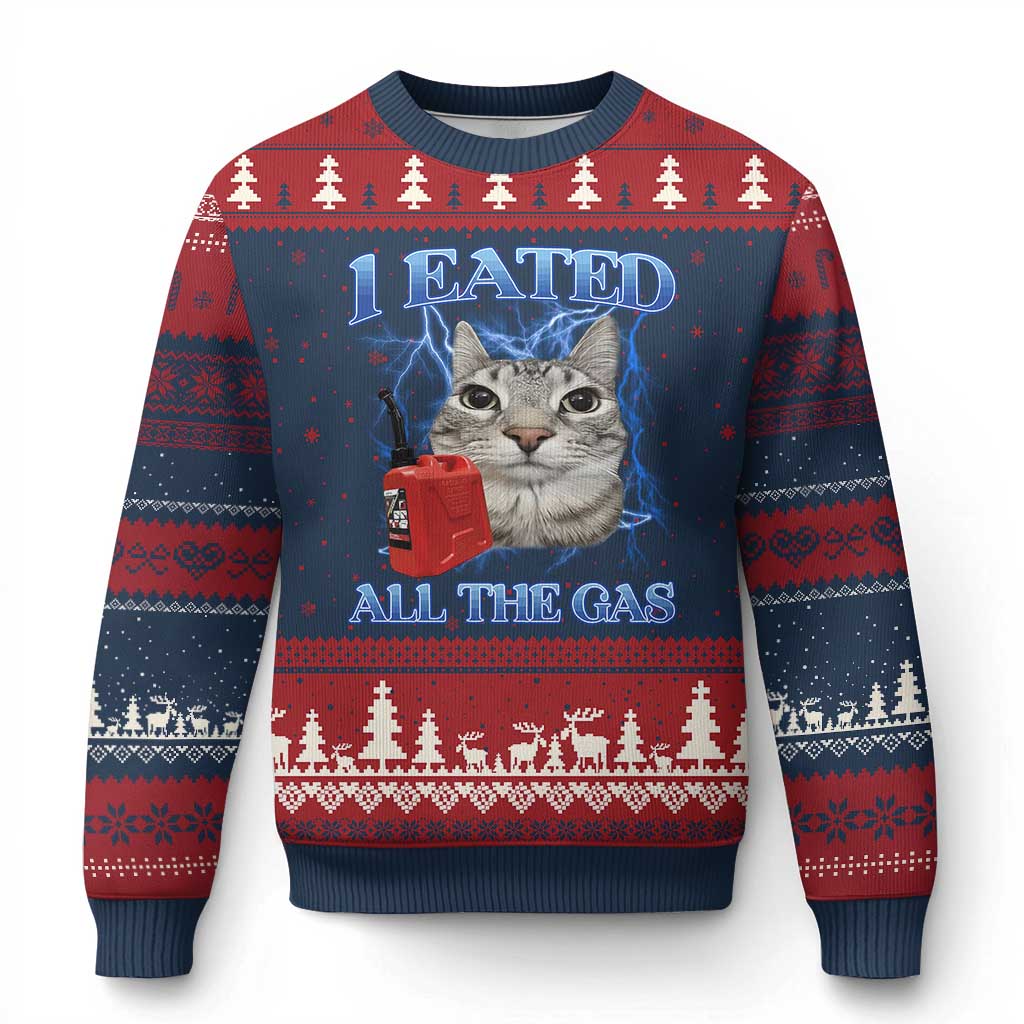 Sarcastic Cat Meme Ugly Christmas Sweater I Eated All The Gas Gen Z Humor Bootleg TS10 Navy Red Print Your Wear