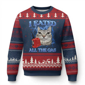 Sarcastic Cat Meme Ugly Christmas Sweater I Eated All The Gas Gen Z Humor Bootleg TS10 Navy Red Print Your Wear