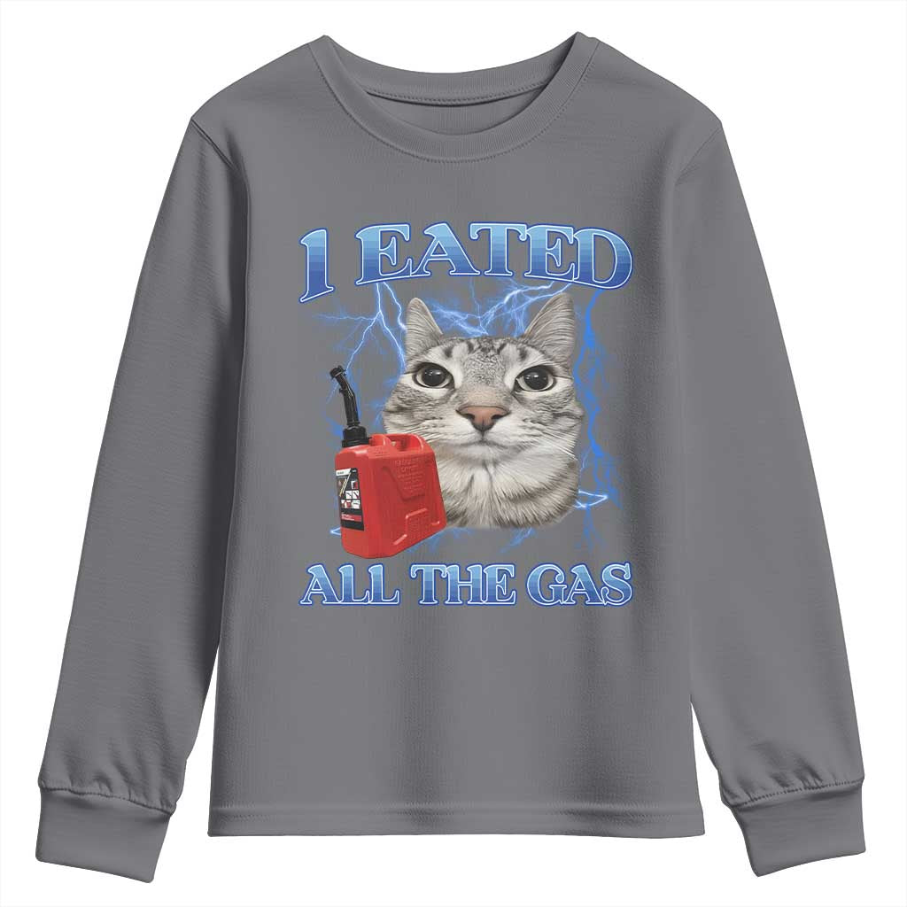 Sarcastic Cat Meme Youth Sweatshirt I Eated All The Gas Gen Z Humor Bootleg TS10 Charcoal Print Your Wear