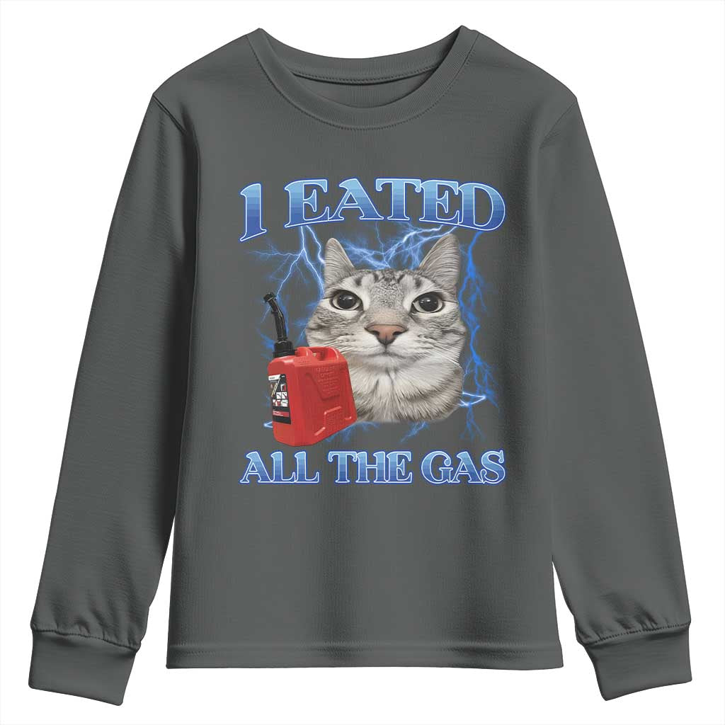 Sarcastic Cat Meme Youth Sweatshirt I Eated All The Gas Gen Z Humor Bootleg TS10 Dark Heather Print Your Wear