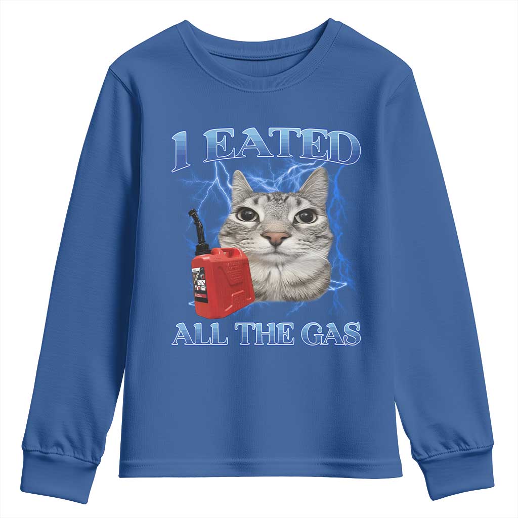 Sarcastic Cat Meme Youth Sweatshirt I Eated All The Gas Gen Z Humor Bootleg TS10 Royal Blue Print Your Wear