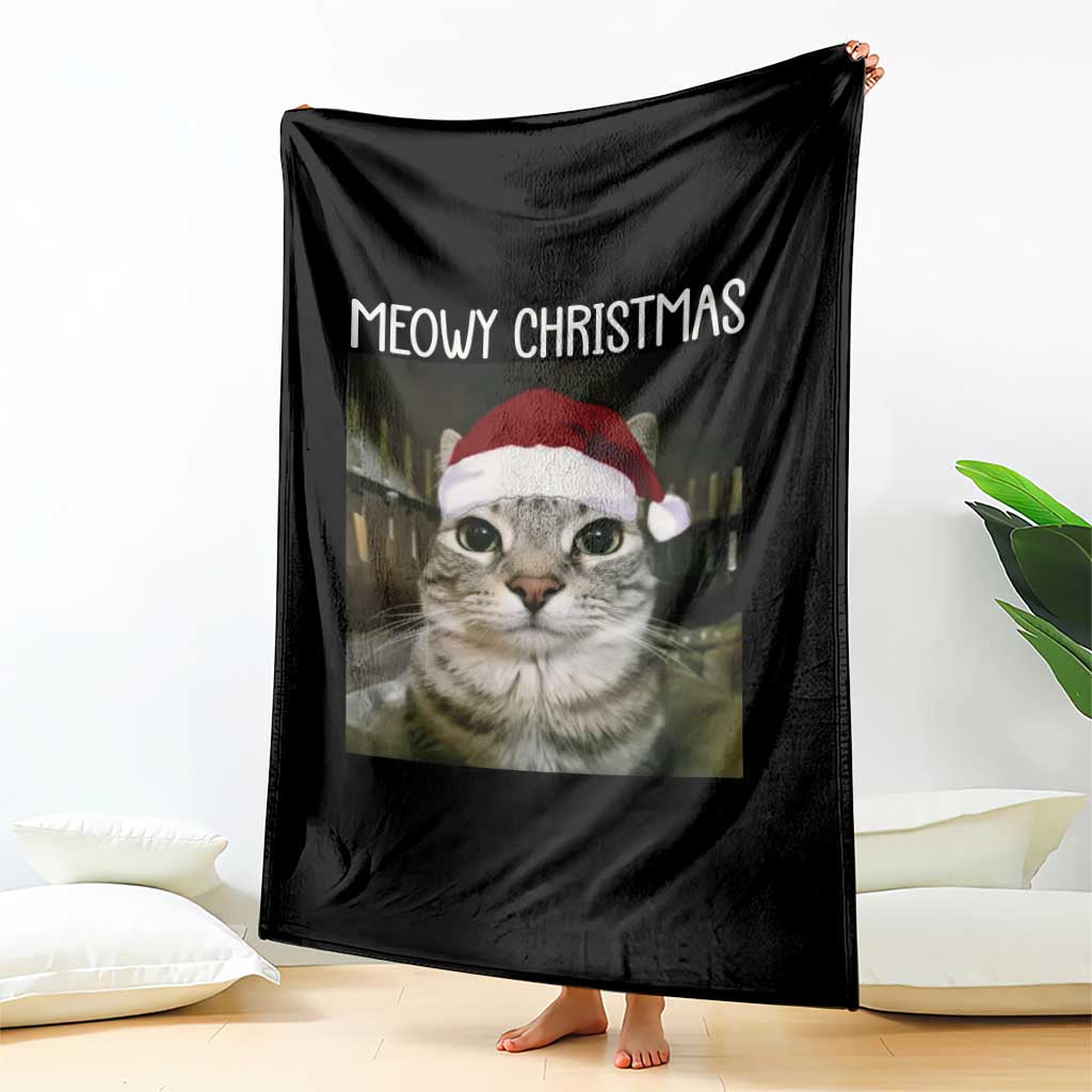 Meowy Christmas Throw Blanket Xmas Silly Staring Cat Meme Santa Hat TS10 Print Your Wear