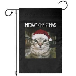 Meowy Christmas Garden Flag Xmas Silly Staring Cat Meme Santa Hat TS10 Black Print Your Wear