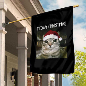 Meowy Christmas Garden Flag Xmas Silly Staring Cat Meme Santa Hat TS10 Print Your Wear