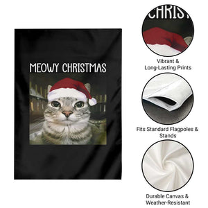 Meowy Christmas Garden Flag Xmas Silly Staring Cat Meme Santa Hat TS10 Print Your Wear