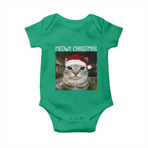 Meowy Christmas Baby Onesie Xmas Silly Staring Cat Meme Santa Hat TS10 Irish Green Print Your Wear