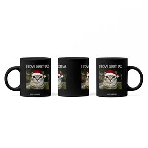 Meowy Christmas Coffee Mug Xmas Silly Staring Cat Meme Santa Hat TS10 Print Your Wear