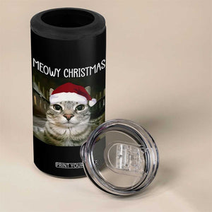 Meowy Christmas 4 in 1 Can Cooler Tumbler Xmas Silly Staring Cat Meme Santa Hat TS10 Print Your Wear