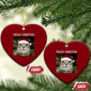 Meowy Christmas Ceramic Ornament Xmas Silly Staring Cat Meme Santa Hat TS10 Print Your Wear