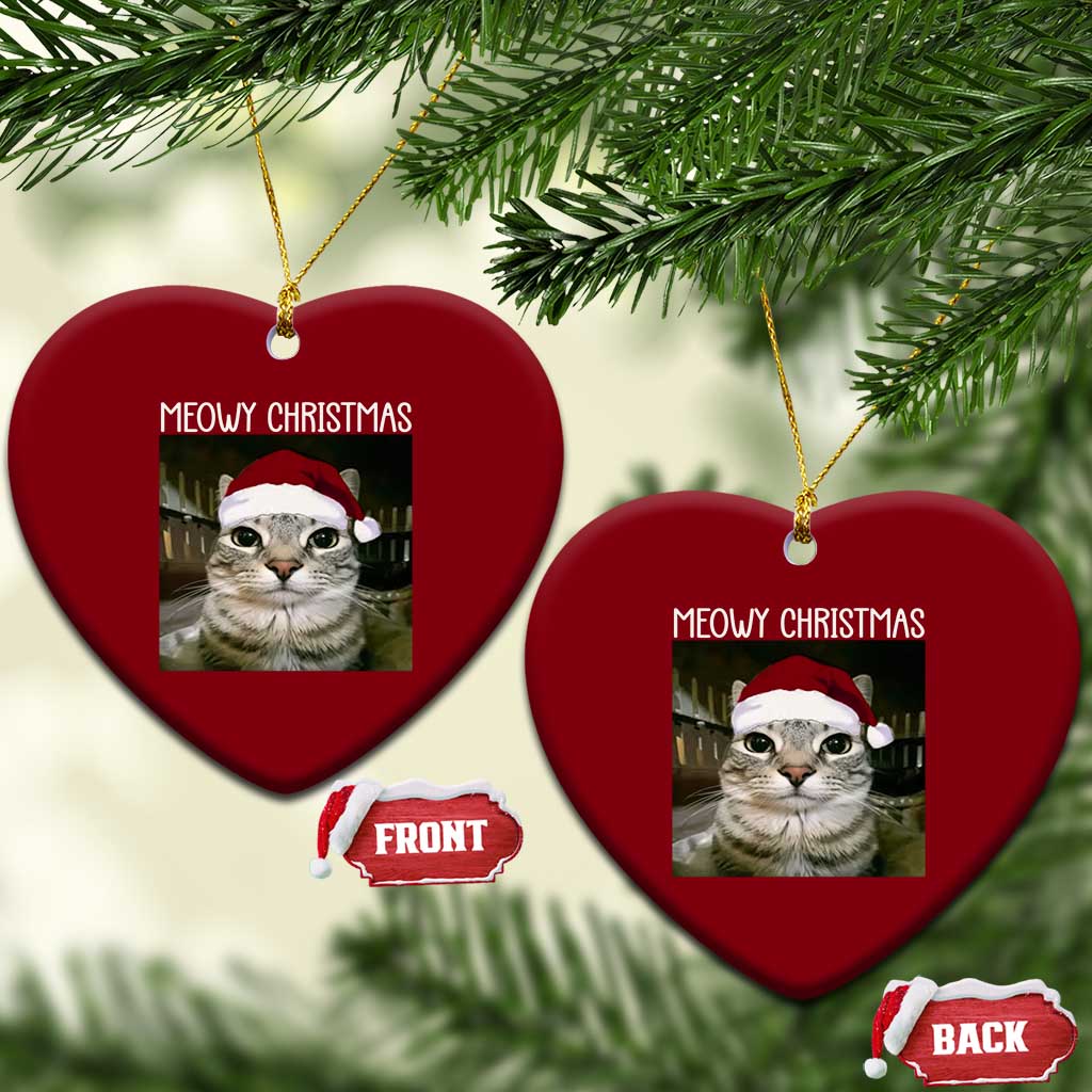 Meowy Christmas Ceramic Ornament Xmas Silly Staring Cat Meme Santa Hat TS10 Print Your Wear