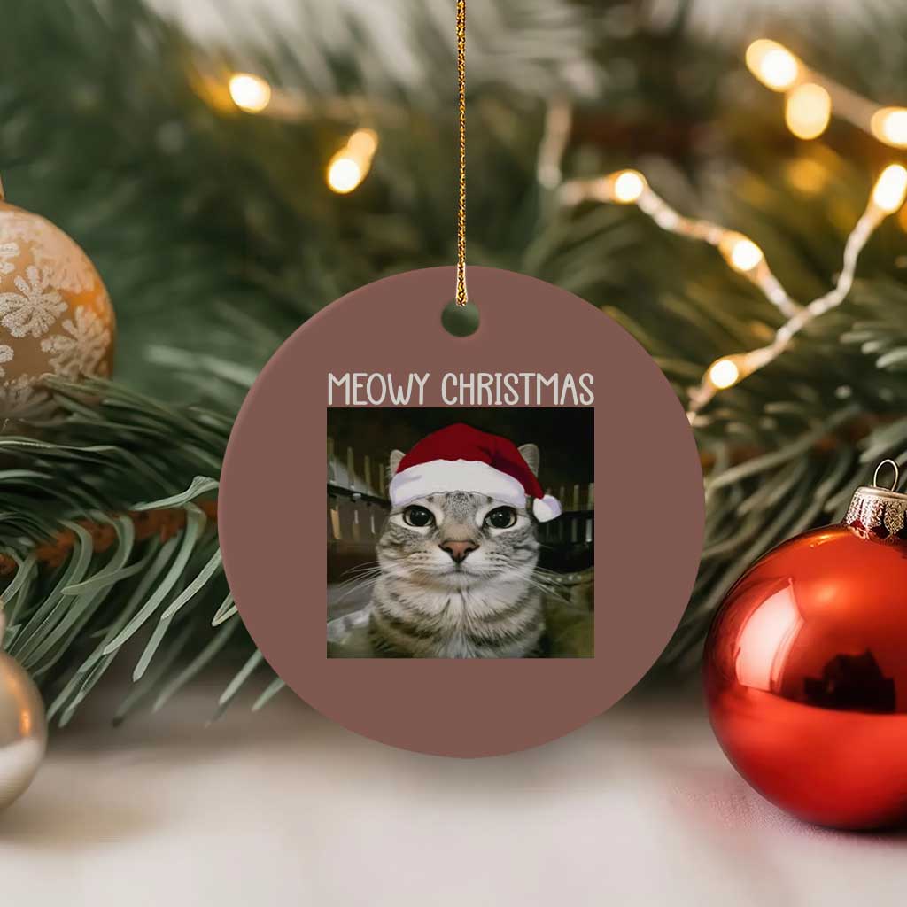 Meowy Christmas Ceramic Ornament Xmas Silly Staring Cat Meme Santa Hat TS10 1pc Mocha Print Your Wear