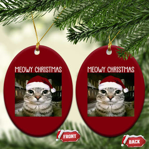 Meowy Christmas Ceramic Ornament Xmas Silly Staring Cat Meme Santa Hat TS10 Print Your Wear