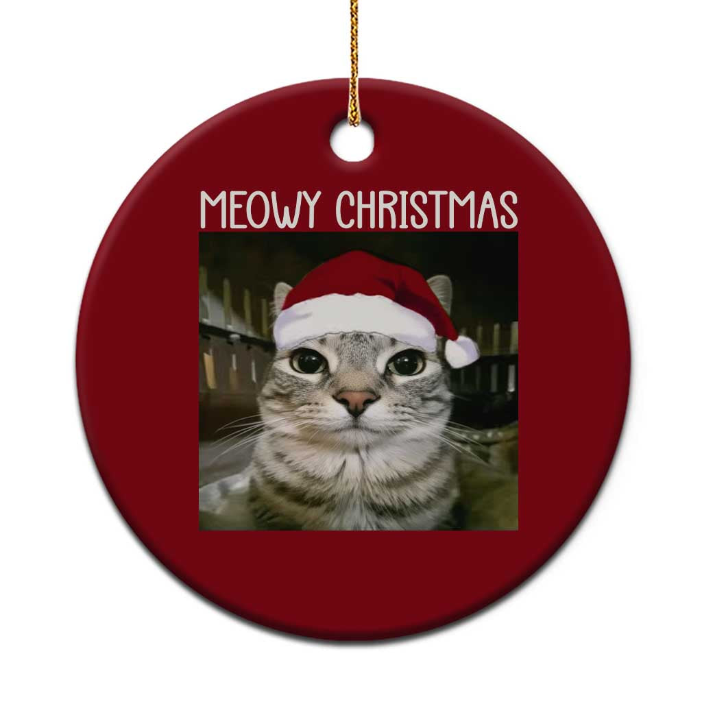 Meowy Christmas Ceramic Ornament Xmas Silly Staring Cat Meme Santa Hat TS10 1pc Red Print Your Wear