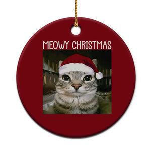 Meowy Christmas Ceramic Ornament Xmas Silly Staring Cat Meme Santa Hat TS10 1pc Red Print Your Wear