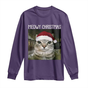 Meowy Christmas Long Sleeve Shirt Xmas Silly Staring Cat Meme Santa Hat TS10 Purple Print Your Wear