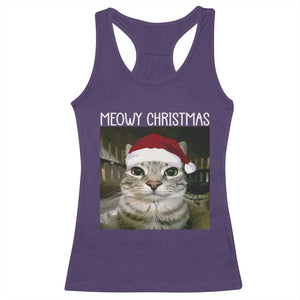 Meowy Christmas Racerback Tank Top Xmas Silly Staring Cat Meme Santa Hat TS10 Purple Print Your Wear