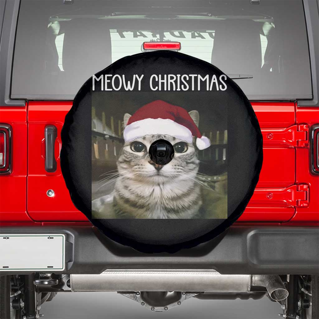 Meowy Christmas Spare Tire Cover Xmas Silly Staring Cat Meme Santa Hat TS10 Black Print Your Wear