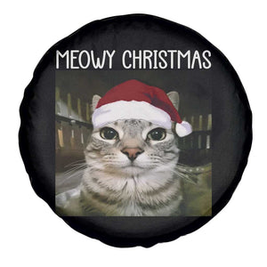 Meowy Christmas Spare Tire Cover Xmas Silly Staring Cat Meme Santa Hat TS10 Print Your Wear