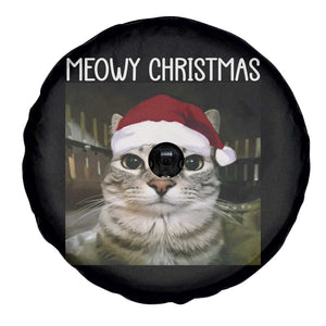 Meowy Christmas Spare Tire Cover Xmas Silly Staring Cat Meme Santa Hat TS10 Print Your Wear