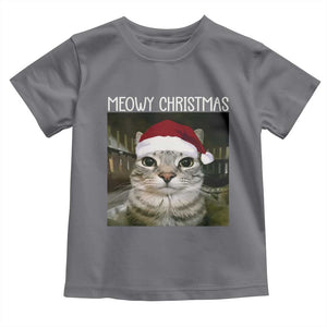 Meowy Christmas Toddler T Shirt Xmas Silly Staring Cat Meme Santa Hat TS10 Charcoal Print Your Wear