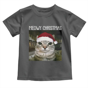 Meowy Christmas Toddler T Shirt Xmas Silly Staring Cat Meme Santa Hat TS10 Dark Heather Print Your Wear