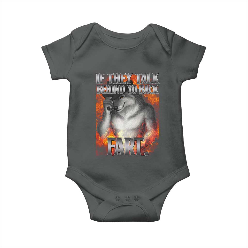 Funny Alpha Wolf Baby Onesie Meme If They Talk Behind Your Back Fart Bootleg TS10 Dark Heather Print Your Wear