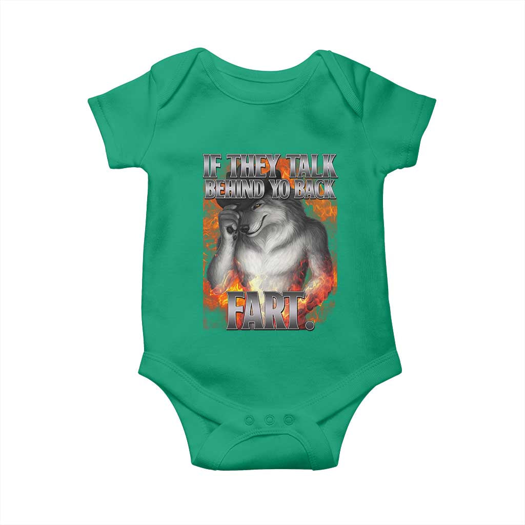 Funny Alpha Wolf Baby Onesie Meme If They Talk Behind Your Back Fart Bootleg TS10 Irish Green Print Your Wear