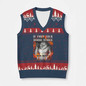 Funny Alpha Wolf V-Neck Knit Sweater Vest Meme If They Talk Behind Your Back Fart Bootleg TS10 Navy Red Print Your Wear
