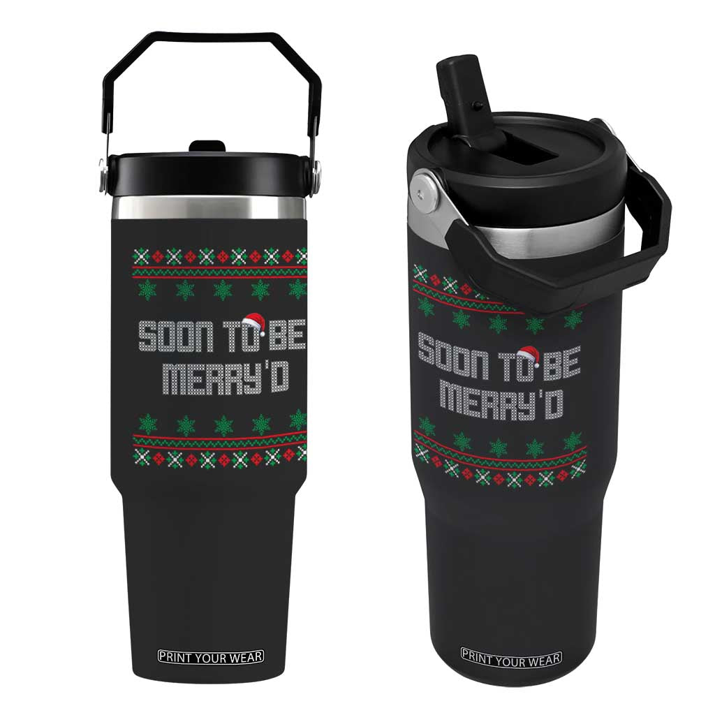 Soon To Be Merry'd Christmas Flip Straw Tumbler Engaged Couple Matching TS10 One Size: 30 oz Black Print Your Wear