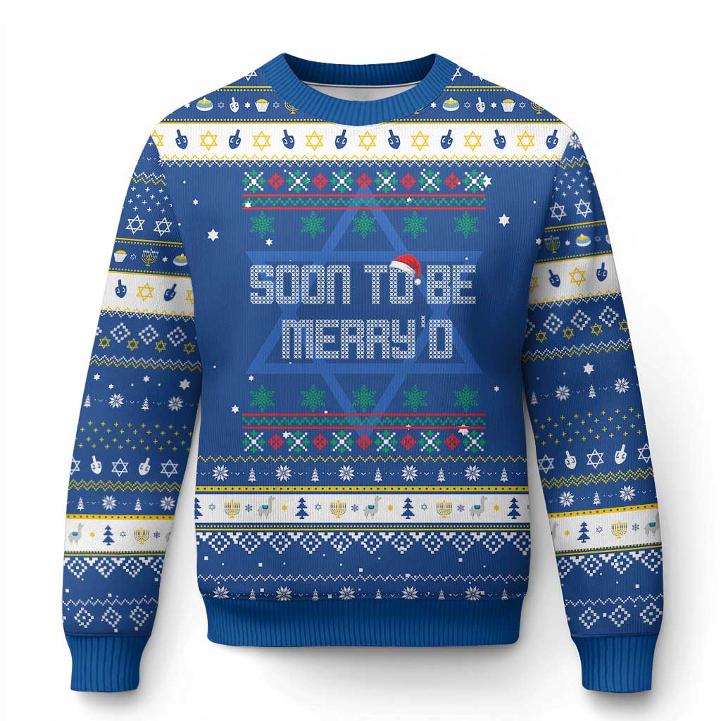 Soon To Be Merry'd Christmas Hanukkah Ugly Sweater Engaged Couple Matching TS10 Blue White Print Your Wear