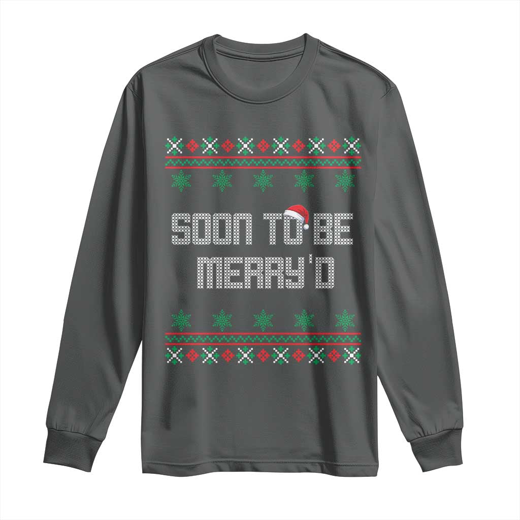 Soon To Be Merry'd Christmas Long Sleeve Shirt Engaged Couple Matching TS10 Dark Heather Print Your Wear
