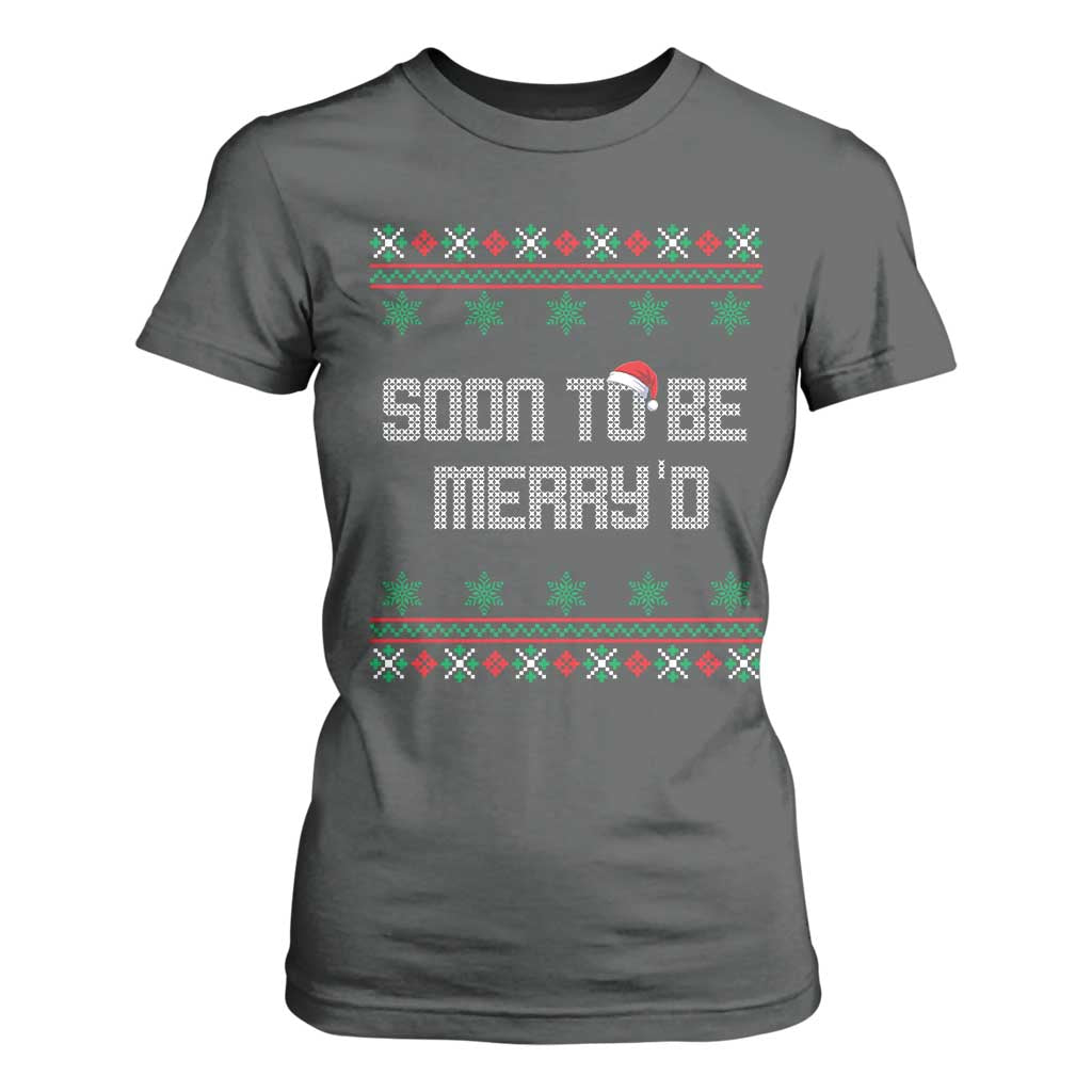Soon To Be Merry'd Christmas T Shirt For Women Engaged Couple Matching TS10 Dark Heather Print Your Wear