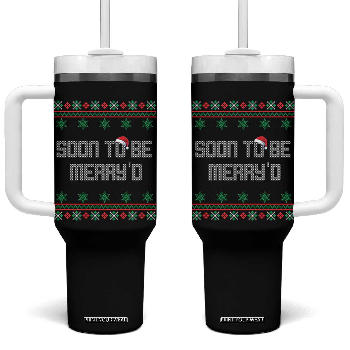 Soon To Be Merry'd Christmas Tumbler With Handle Engaged Couple Matching TS10 One Size: 40 oz Black Print Your Wear