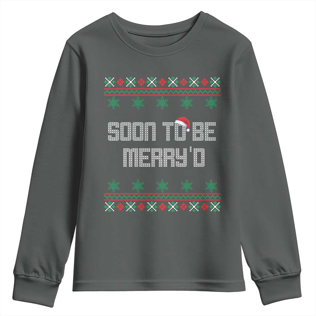 Soon To Be Merry'd Christmas Youth Sweatshirt Engaged Couple Matching TS10 Dark Heather Print Your Wear
