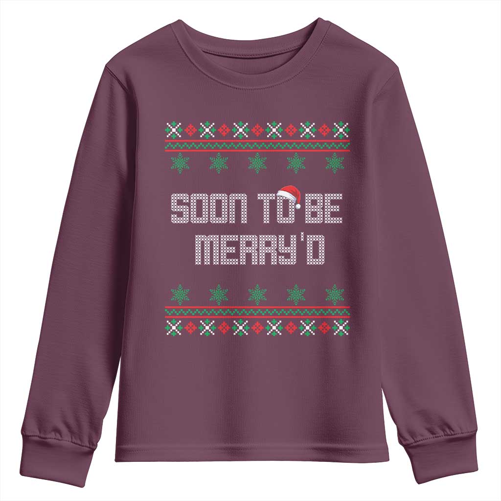 Soon To Be Merry'd Christmas Youth Sweatshirt Engaged Couple Matching TS10 Maroon Print Your Wear
