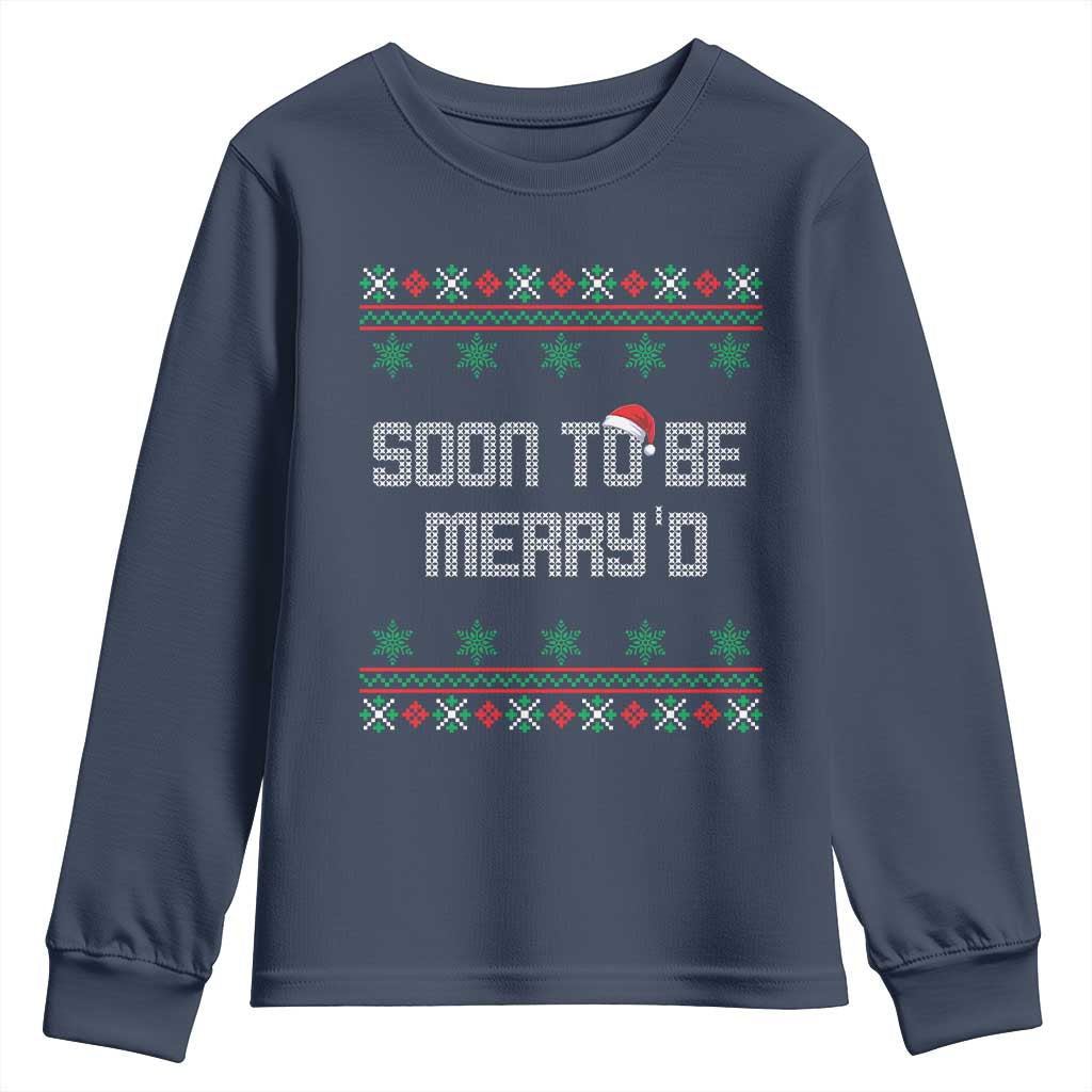 Soon To Be Merry'd Christmas Youth Sweatshirt Engaged Couple Matching TS10 Navy Print Your Wear