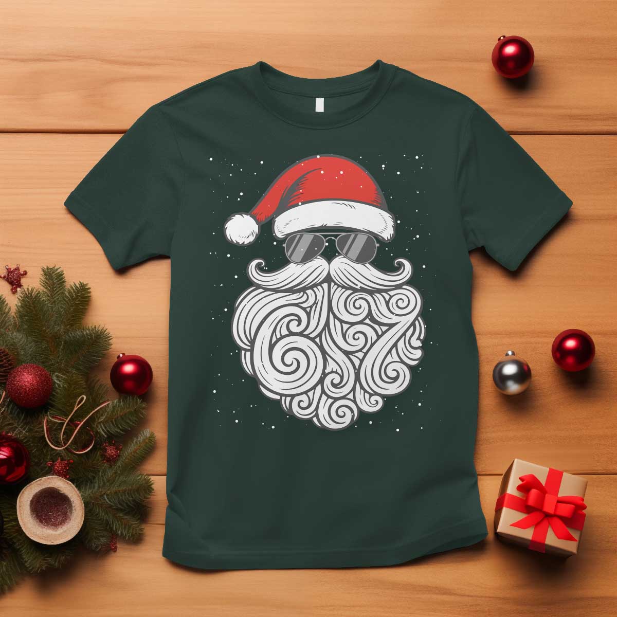 67 Christmas Santa T Shirt 6 7 Meme Pajamas Holiday Gen Alpha Slang Teen TS10 Dark Forest Green Print Your Wear