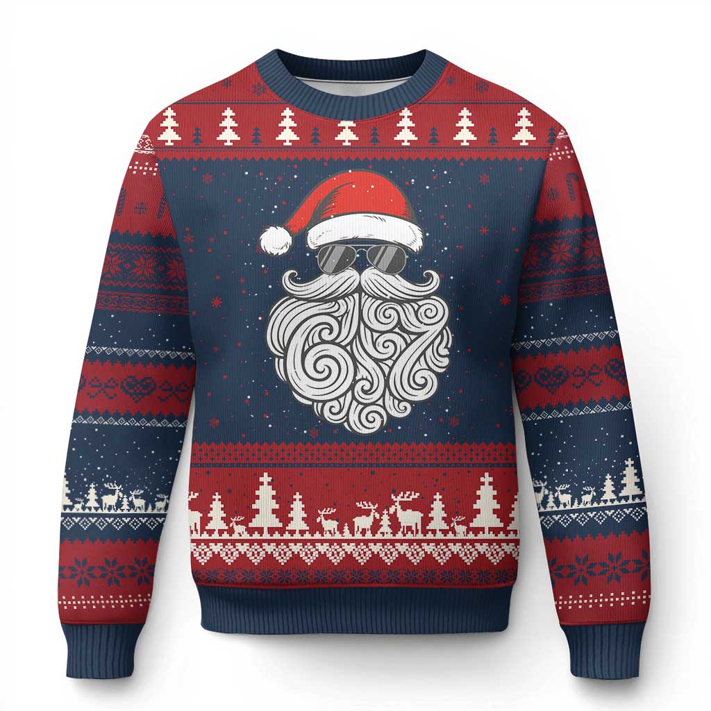 67 Xmas Santa Ugly Christmas Sweater 6 7 Meme Pajamas Holiday Gen Alpha Slang Teen TS10 Navy Red Print Your Wear