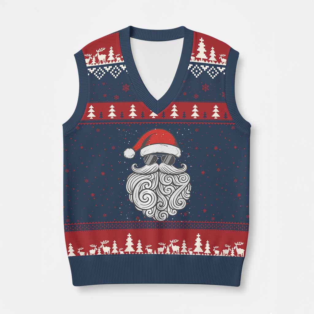 67 Xmas Santa V-Neck Knit Sweater Vest 6 7 Meme Pajamas Holiday Gen Alpha Slang Teen TS10 Navy Red Print Your Wear