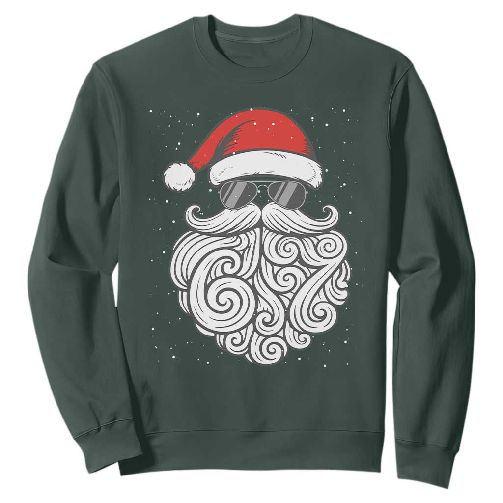 67 Christmas Santa Sweatshirt 6 7 Meme Pajamas Holiday Gen Alpha Slang Teen TS10 Dark Forest Green Print Your Wear