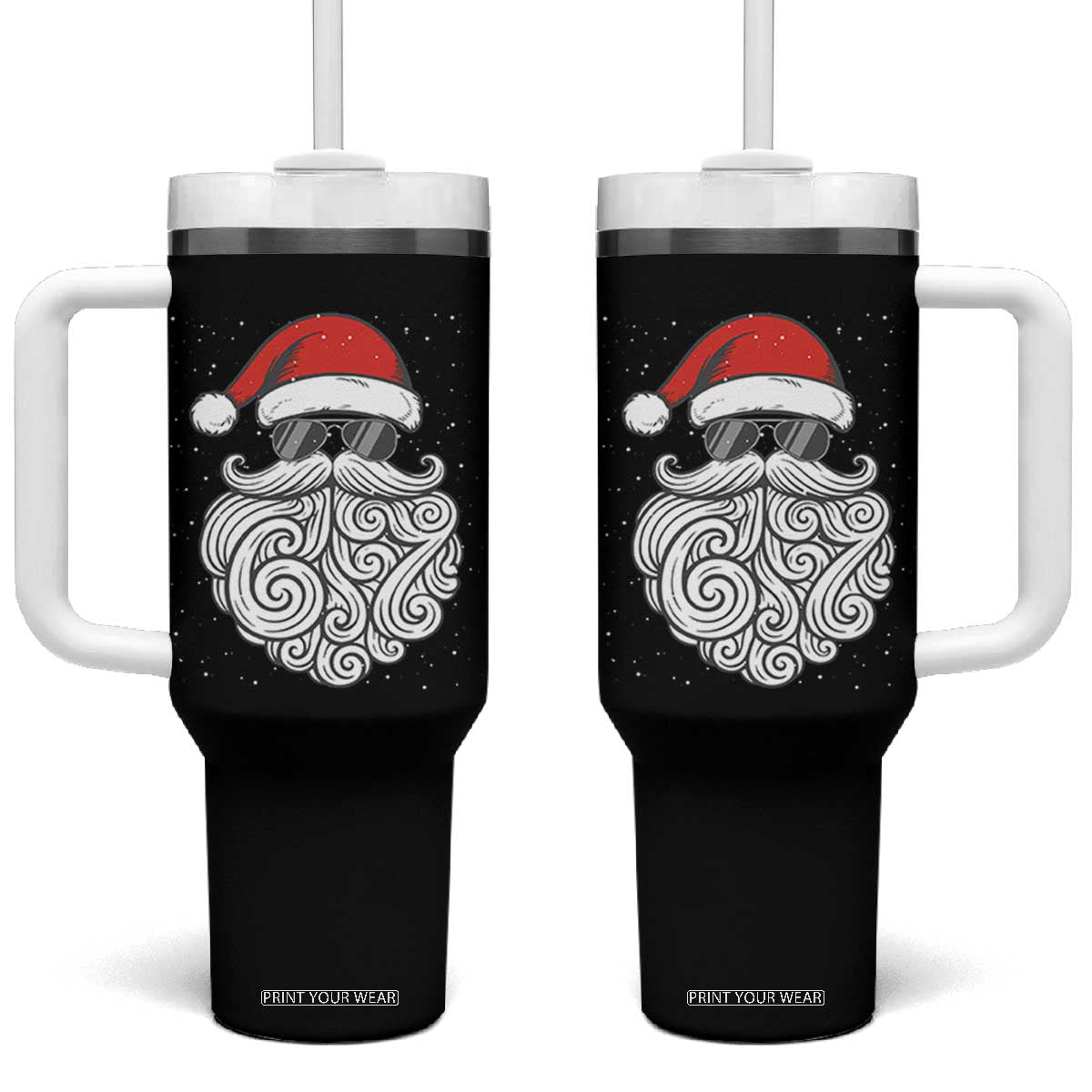 67 Christmas Santa Tumbler With Handle 6 7 Meme Pajamas Holiday Gen Alpha Slang Teen TS10 One Size: 40 oz Black Print Your Wear