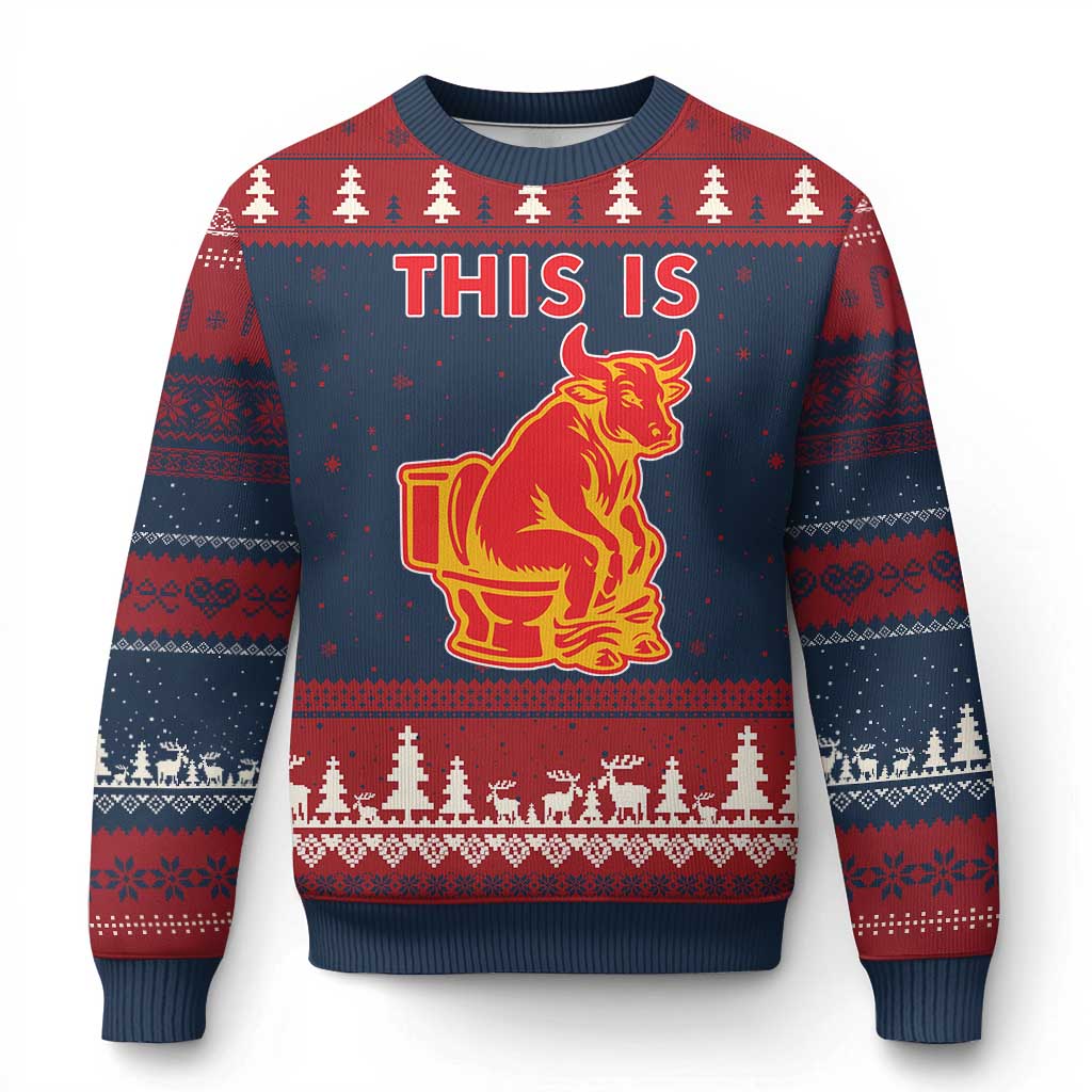 This Is Bull Shit Ugly Christmas Sweater Bullshit Sarcastic Embarrassing Gag Gifts TS10 Navy Red Print Your Wear