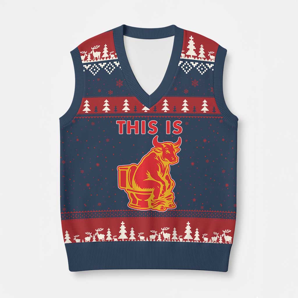 This Is Bull Shit V-Neck Knit Sweater Vest Bullshit Sarcastic Embarrassing Gag Gifts TS10 Navy Red Print Your Wear