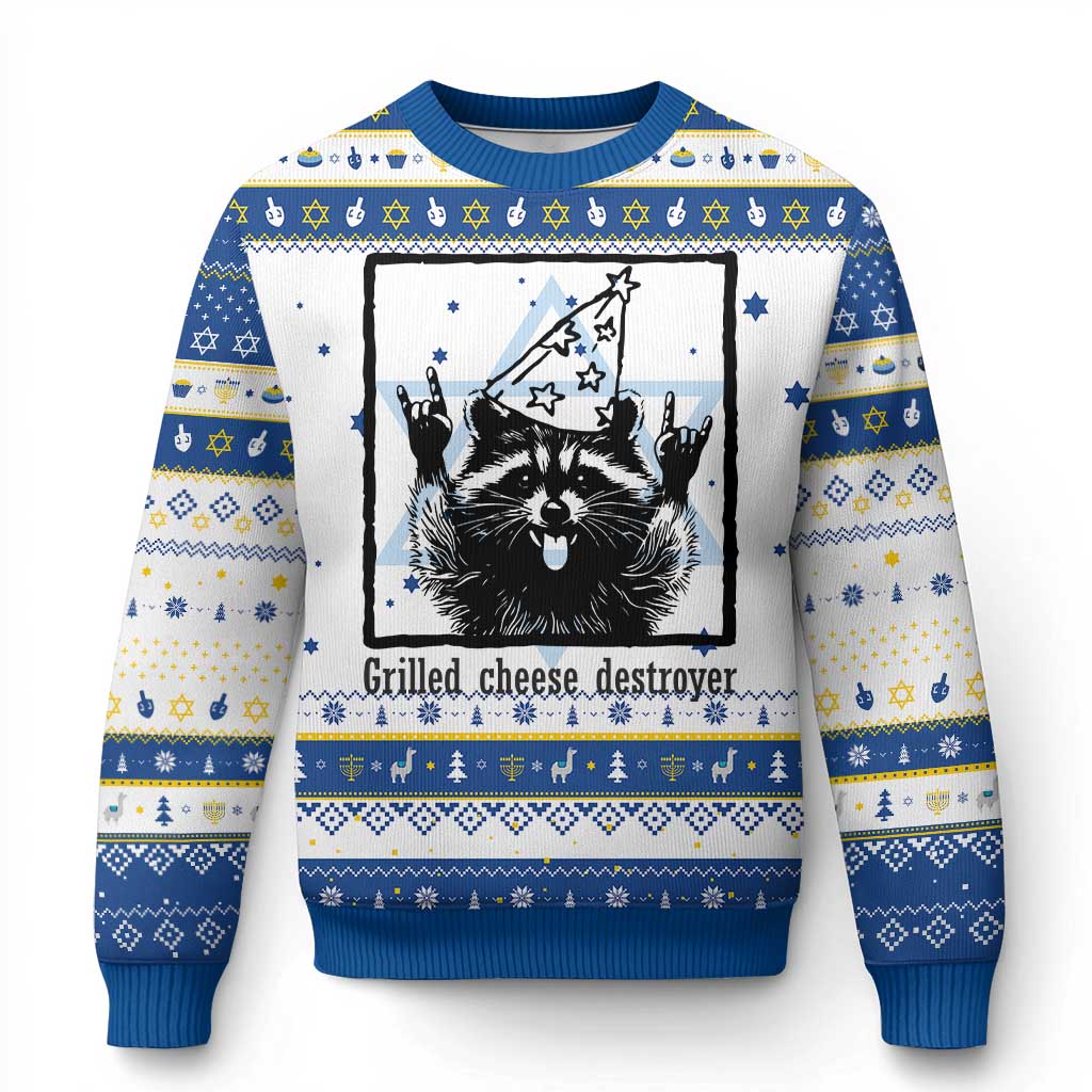 Vintage Raccoon Hanukkah Ugly Sweater Retro Silly Trash Panda Meme TS10 White Royal Blue Print Your Wear