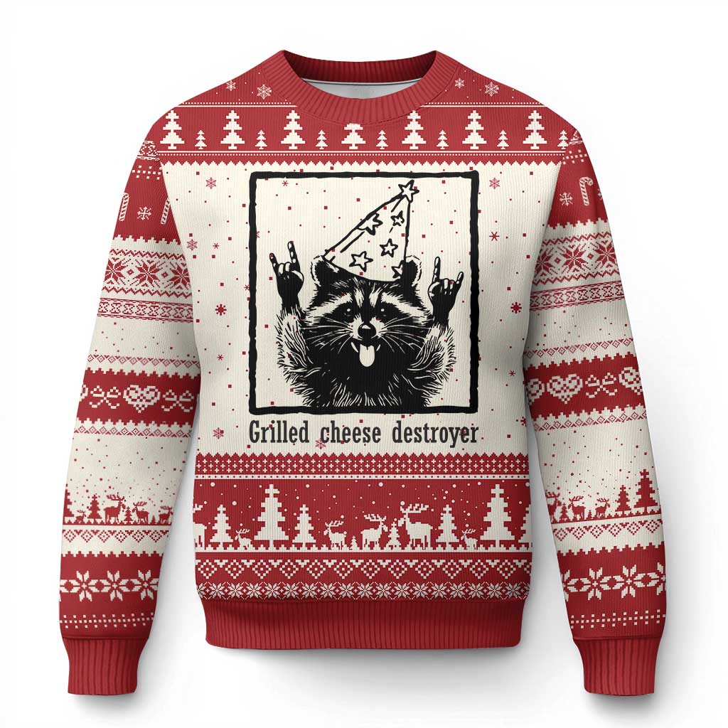 Vintage Raccoon Ugly Christmas Sweater Retro Silly Trash Panda Meme TS10 Beige Red Print Your Wear